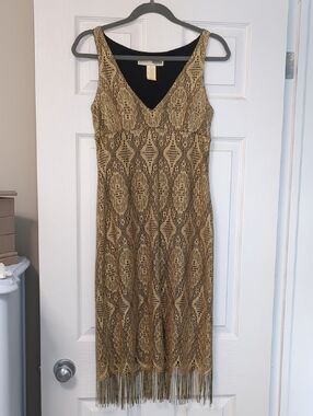 Necessary Objects Gold Fringe Midi Dress